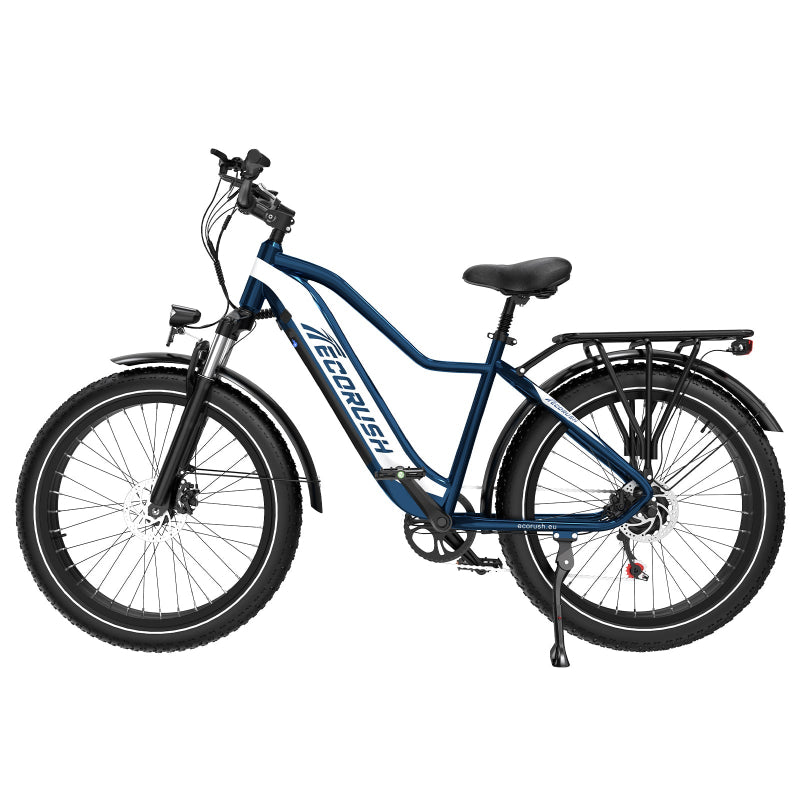 Rider cruising with EcoRush R1 in forest trail
