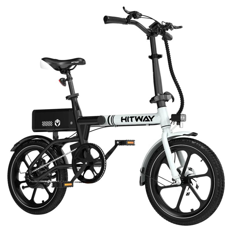 HITWAY BK35S folding electric bike side profile showing aluminium alloy folding frame in black/white finish