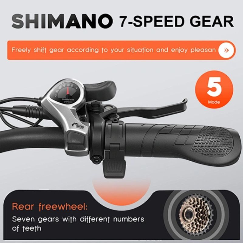 EMOKO EC27 Shimano 7-speed gear shifter on handlebar