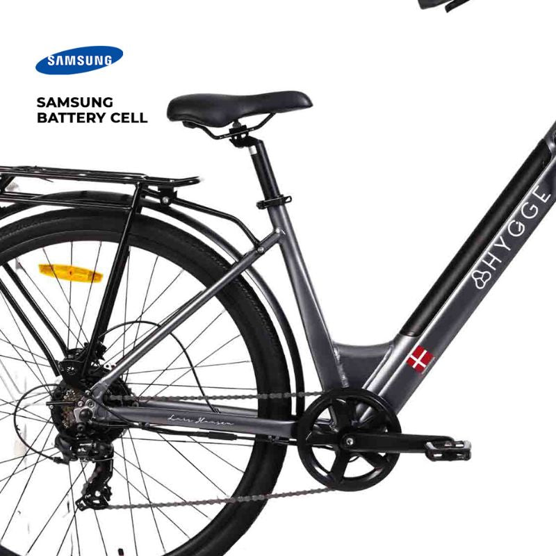 Close-up of 48V Samsung battery on Aarhus E-Bike