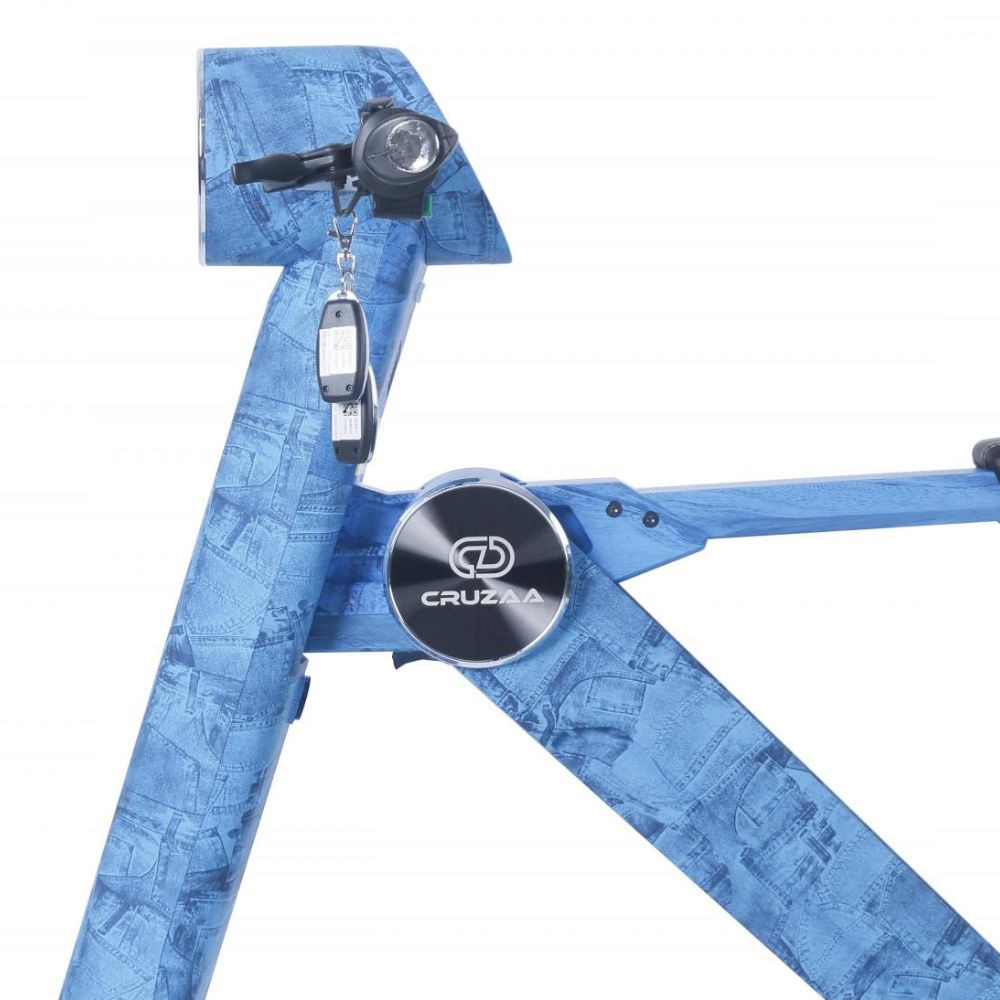 Detachable Battery Shown on Denim Blue Cruzaa Scooter