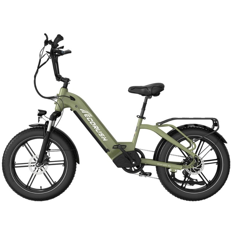ECORUSH R6 electric fat-tire bike in army green side view

