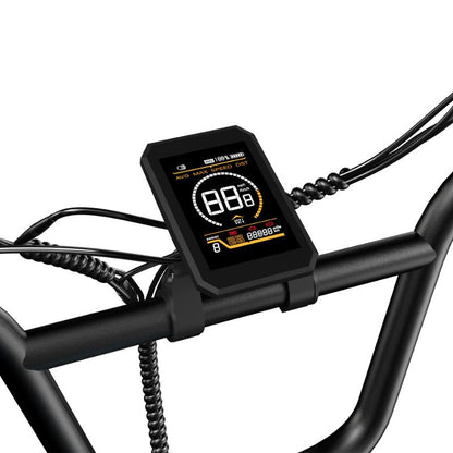 Close-up of ECORUSH R6 LCD display on handlebars