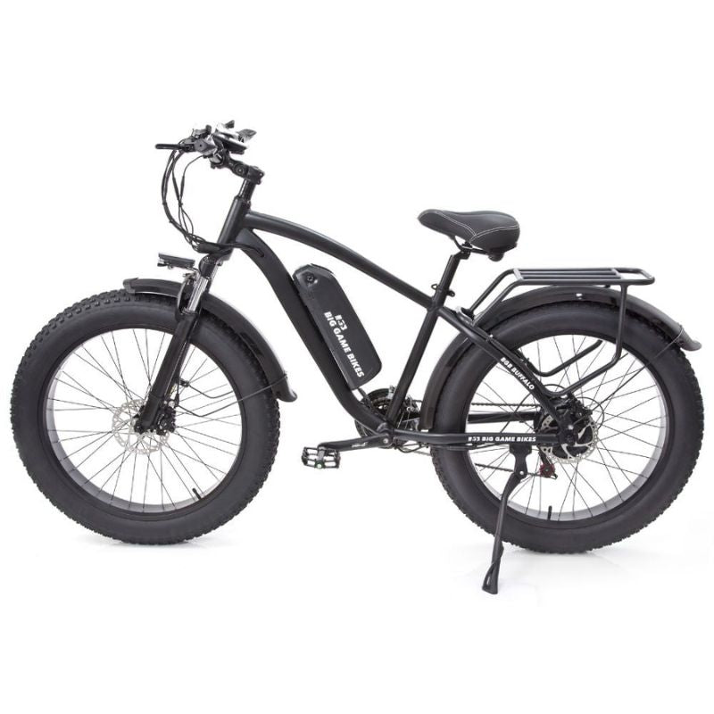 Buffalo 750W Mountain eBike side view – Shows fat tyre design and sturdy aluminium frame