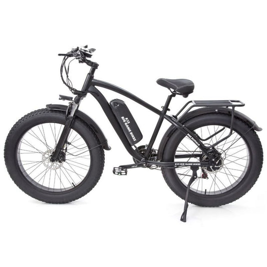 Buffalo 750W Mountain eBike side view – Shows fat tyre design and sturdy aluminium frame