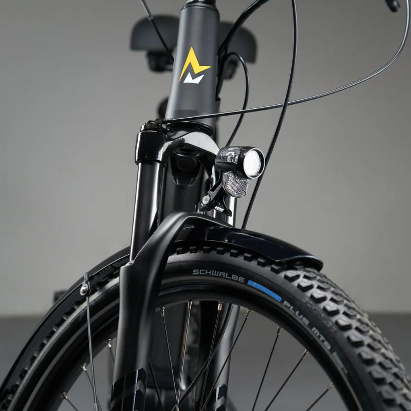 Integrated AXA LED front light on Scrambler CX trekking e-bike