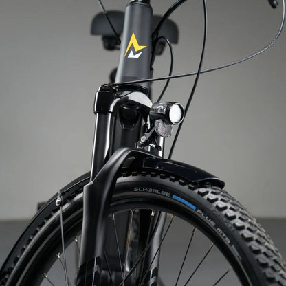 Integrated AXA LED front light on Scrambler CX trekking e-bike