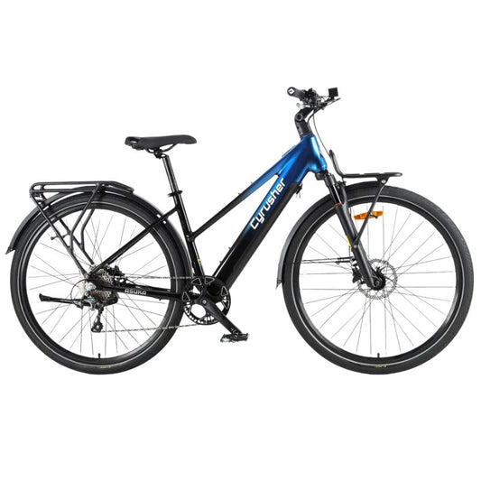 Cyrusher Asuka step-thru trekking e‑bike side profile in blue
