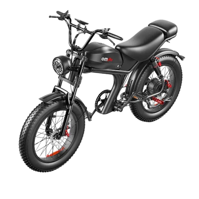 Emoko C93 1000W off-road e-bike close-up of motor and rear wheel