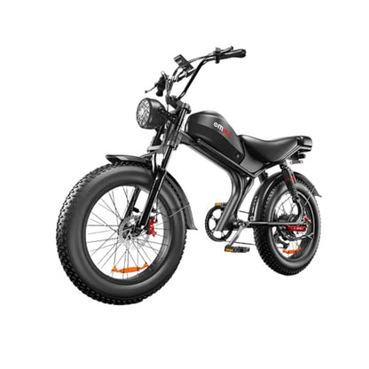 Emoko C93 electric bike parked outdoors showing 20 inch fat tires and sturdy frame