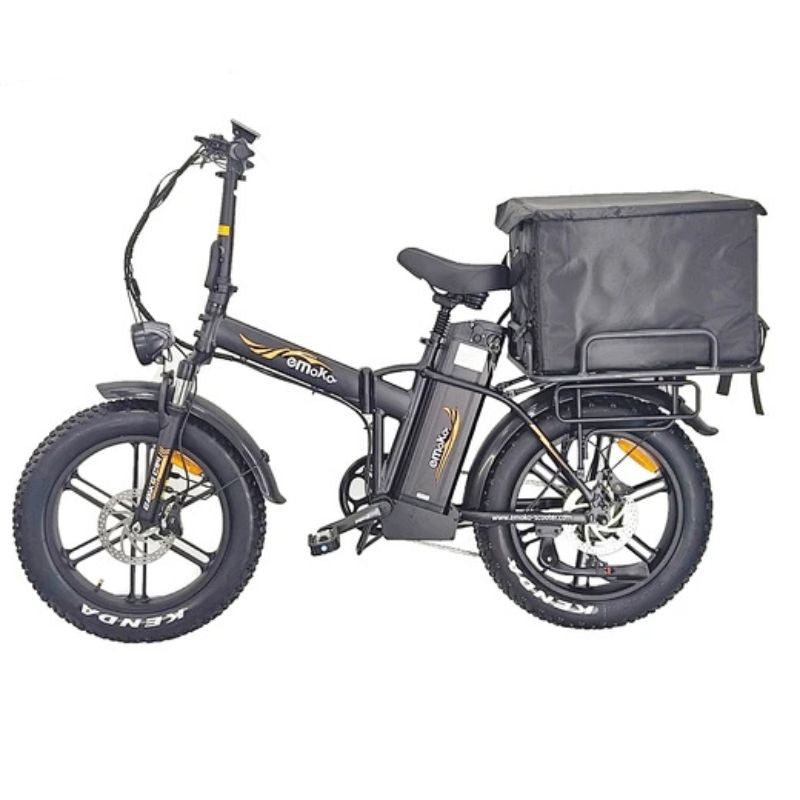 Emoko C94 foldable cargo e-bike side view with 20 inch fat tires black frame