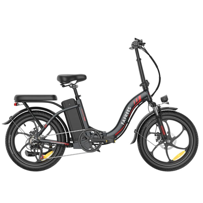 Fafrees F20+electric bike side profile with fat tires and foldable frame