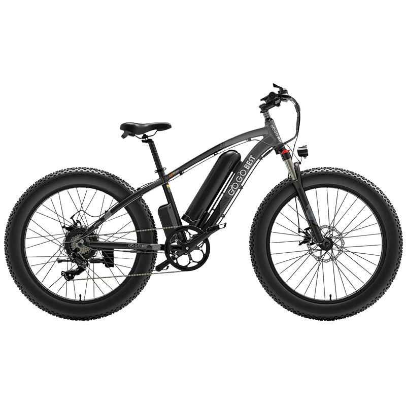 GOGOBEST GF600 electric mountain bike full side view in black grey