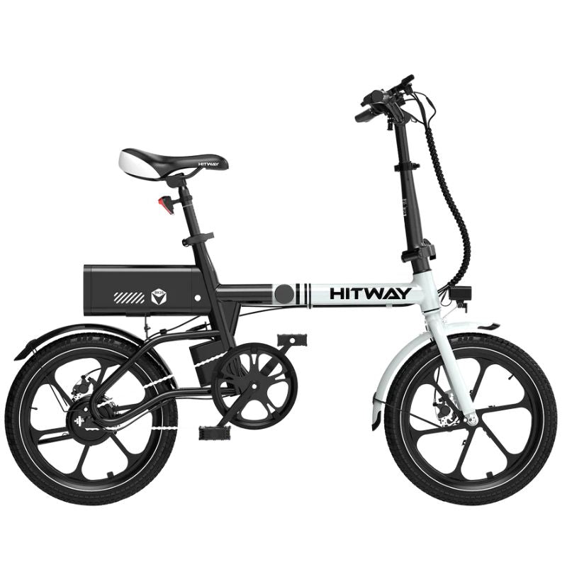 HITWAY BK35S folding electric bike close‑up of handlebar grips and brake levers, urban commuter style