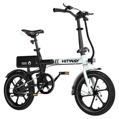 HITWAY BK35S folding electric bike side profile showing aluminium alloy folding frame in black/white finish