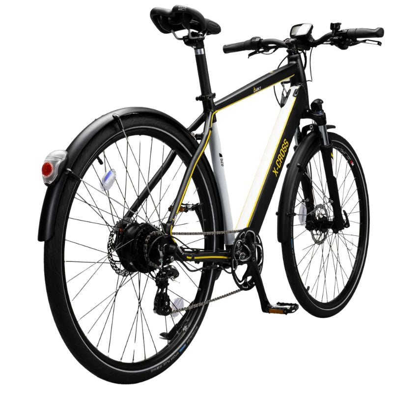 Close-up of 250W Promovec rear hub motor on Mark2 X-Cross 520