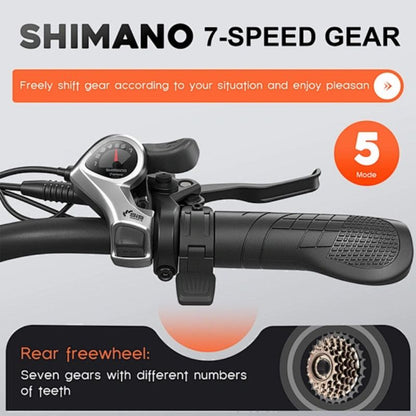 EMOKO EC27 Shimano 7-speed gear shifter on handlebar