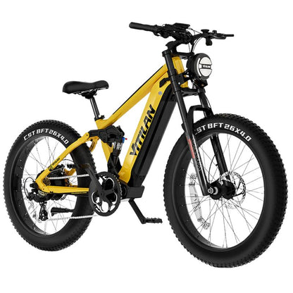 Front view of Vitilan T7 LED headlight and fat tyre ready for off-road