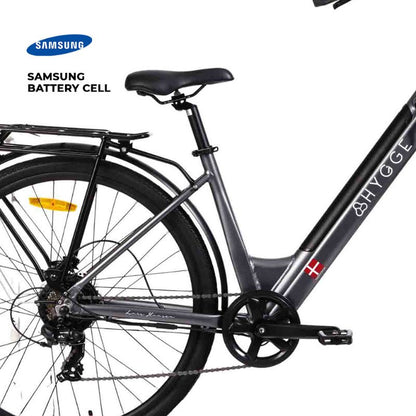 Close-up of 48V Samsung battery on Aarhus E-Bike