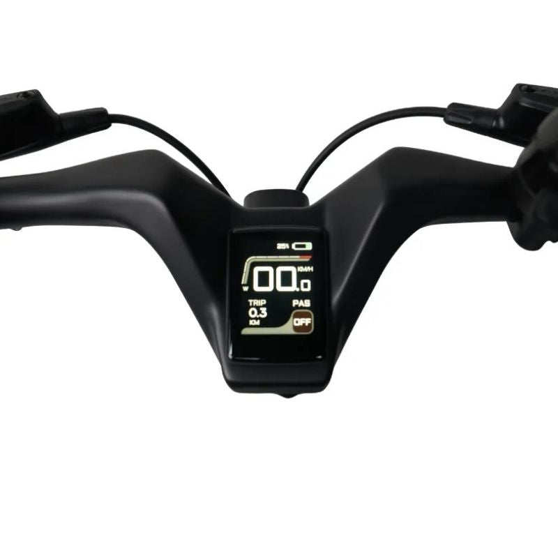 CarbonLite folding e‑bike battery view: Samsung 7 Ah seat‑post mounted battery and included seat‑post lock