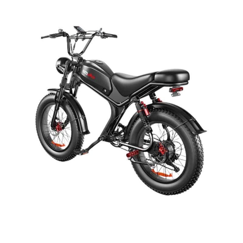 Emoko C93 fat tire bike front view with headlight and handlebar detail