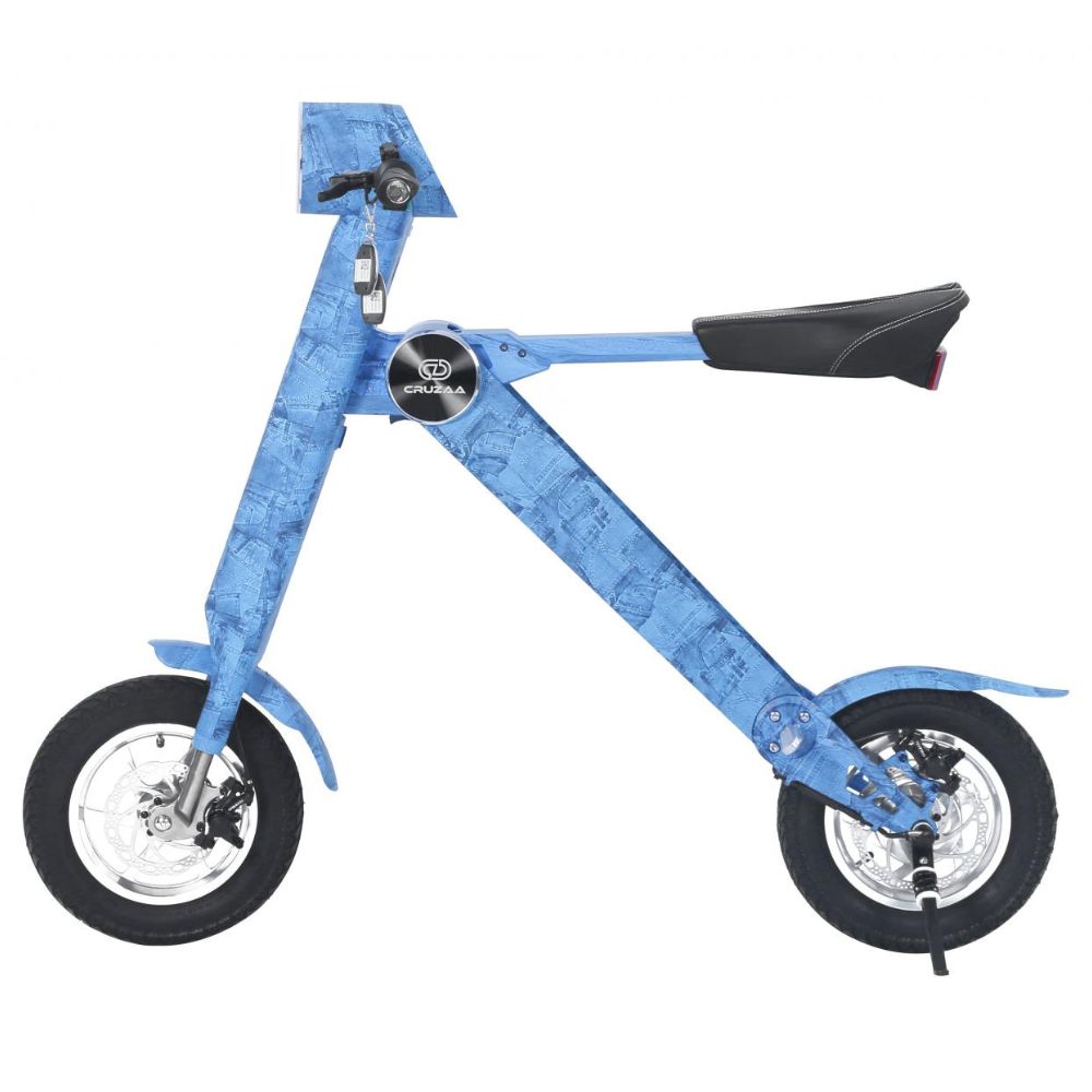 Cruzaa Denim Blue Electric Scooter Side View – Foldable Design