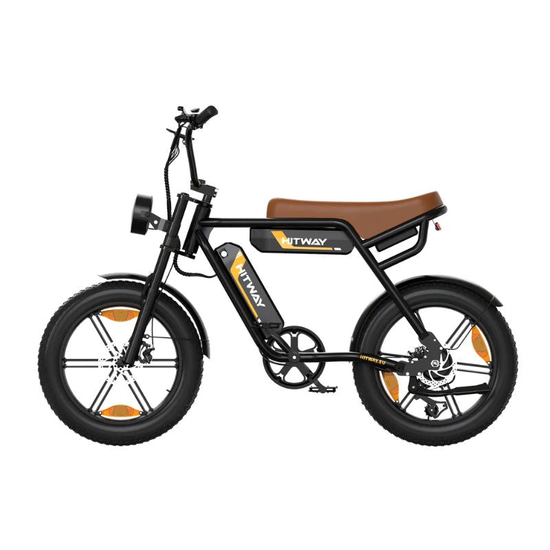 The bright LED headlight and rear reflector of the HITWAY BK17, ensuring visibility