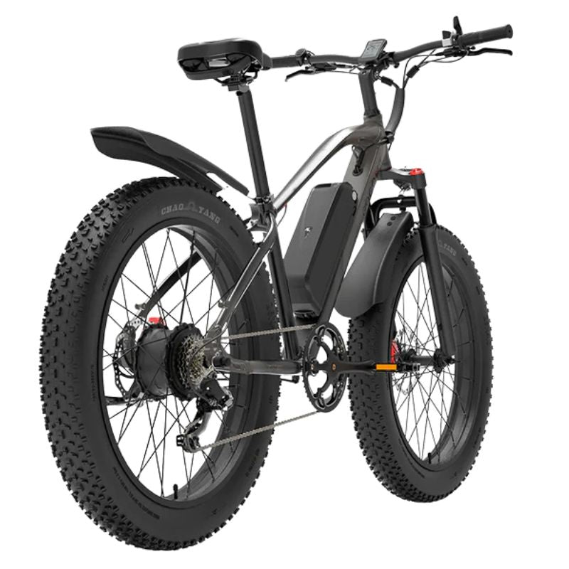 Rear electric bike view with ergonomic saddle